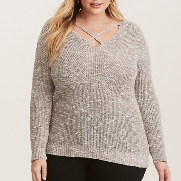 Torrid Strappy Front V-Neck Pullover Sweater - Picture 1 of 9